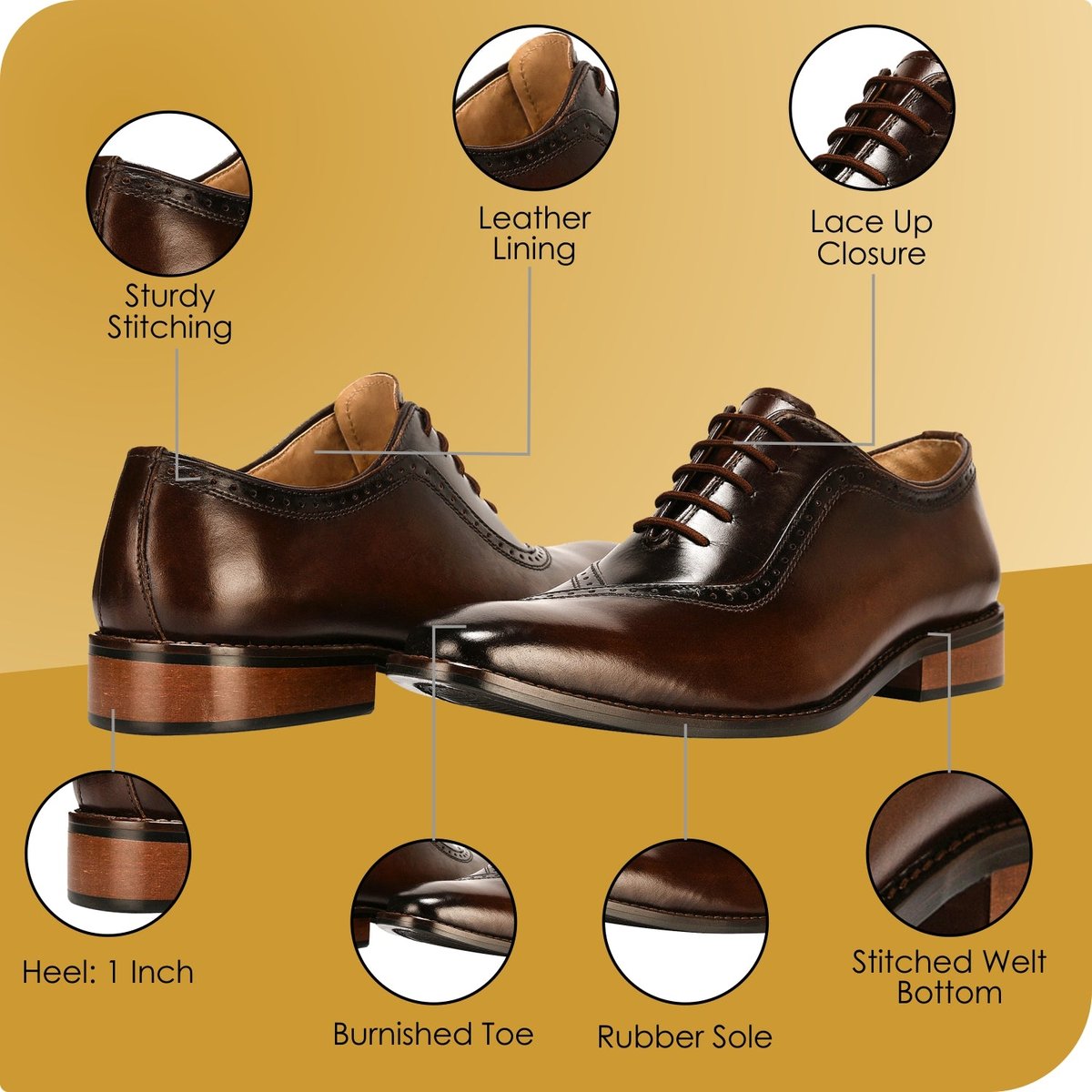 LIBERTYZENO Men's Leather Oxford Dress Shoes