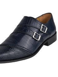 Grace Genuine Leather Oxford Style Monk Strap - Navy