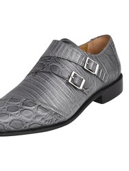 Grace Genuine Leather Oxford Style Monk Strap - Gray