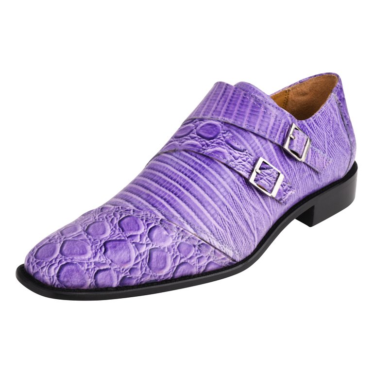 Grace Genuine Leather Oxford Style Monk Strap - Purple