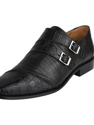 Grace Genuine Leather Oxford Style Monk Strap - Black