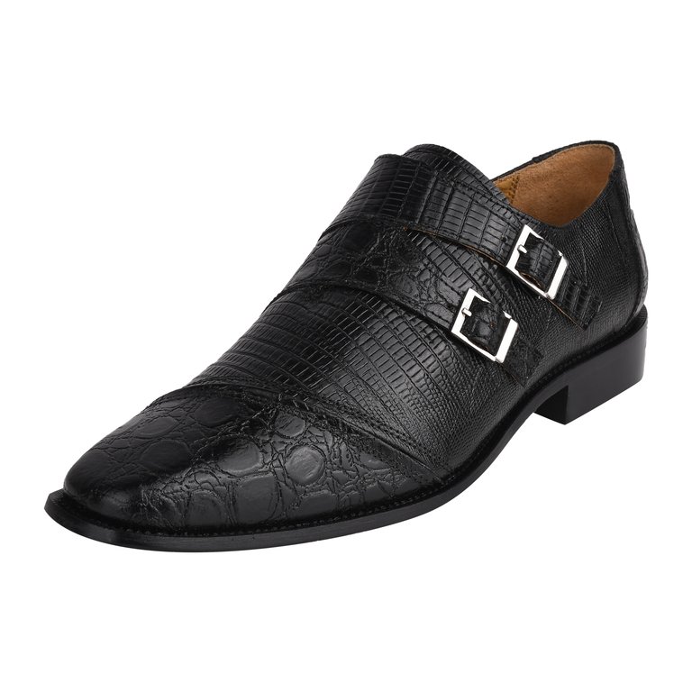 Grace Genuine Leather Oxford Style Monk Strap - Black