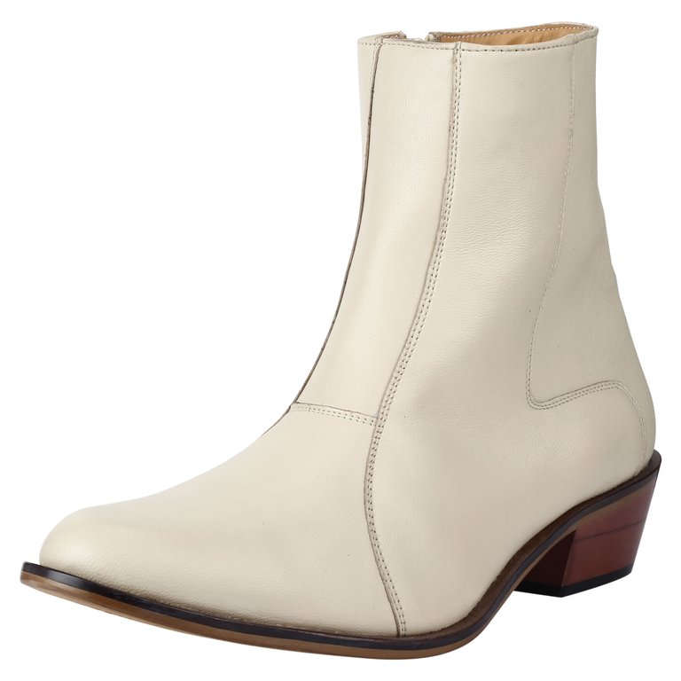 Jazzy Jackman Leather Ankle Length Boots - Cream
