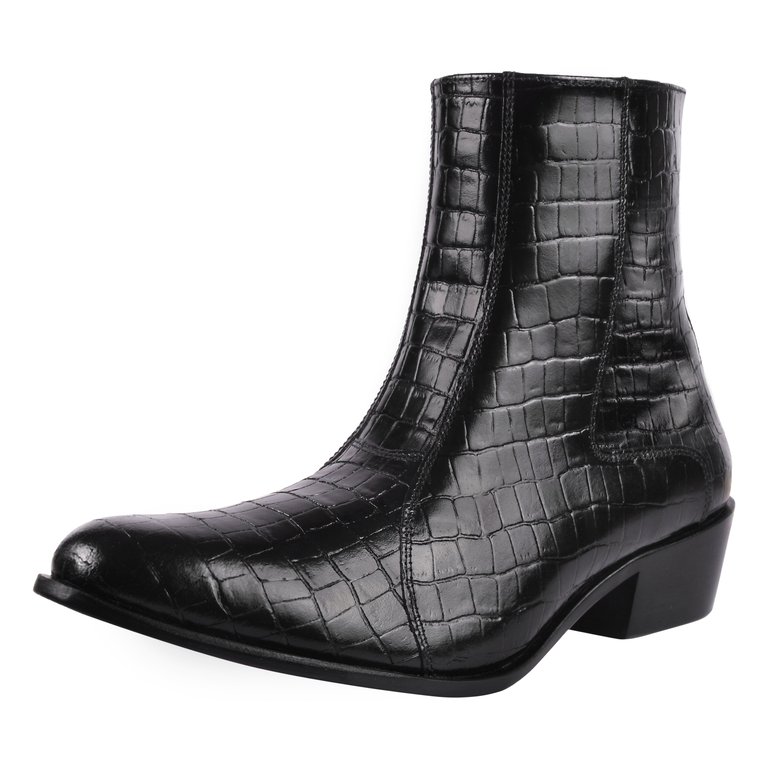 Jazzy Jackman Leather Print Ankle Length Men's Boots - Black Croco