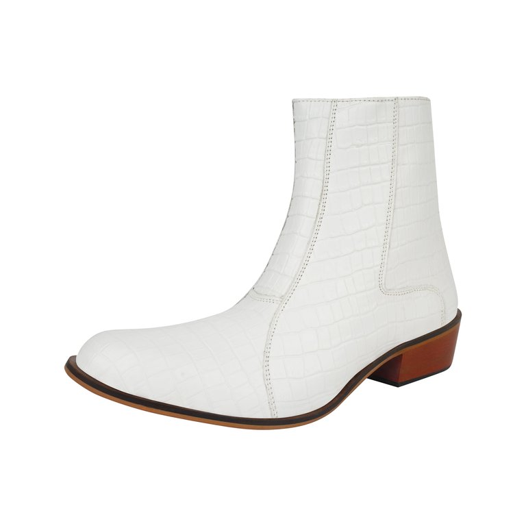 Jazzy Jackman Leather Print Ankle Length Men's Boots - White Croco