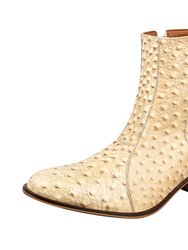 Jazzy Jackman Leather Print Ankle Length Men's Boots - Beige Ostrich