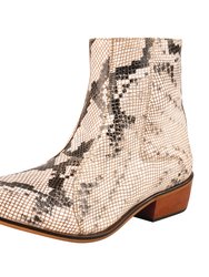 Jazzy Jackman Leather Print Ankle Length Men's Boots - Beige Snake