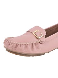 Mary Genuine Leather Women's Slip On Buckle Loafers - Pink