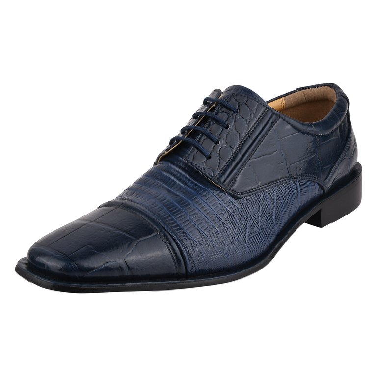 Owen Leather Oxford Style Dress Shoes - Navy
