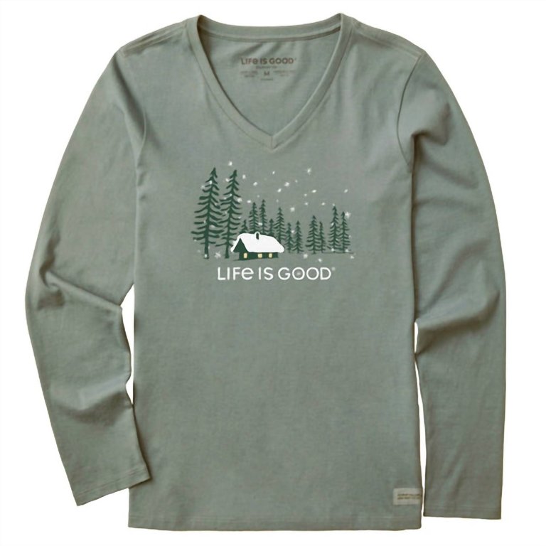 Womens Snowy Evening Long Sleeve Tee In Moss Green - Moss Green