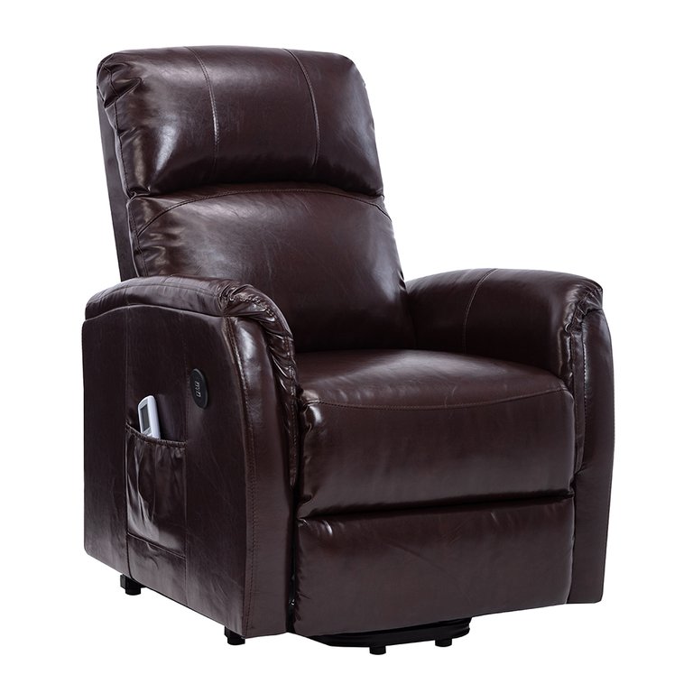 Luxury Leather Air Power Lift And Recline Massage Chair - Brown