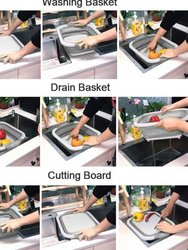 3-1 Multi Function Collapsible Cutting Board Drain Basket for Fruits Vegetable Meat Food Preparation