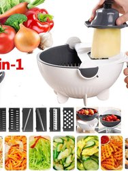 9-1 Multi-Purpose Kitchen Vegetable Fruit Food Salad Food Prep Cutter Drainer Kit - White