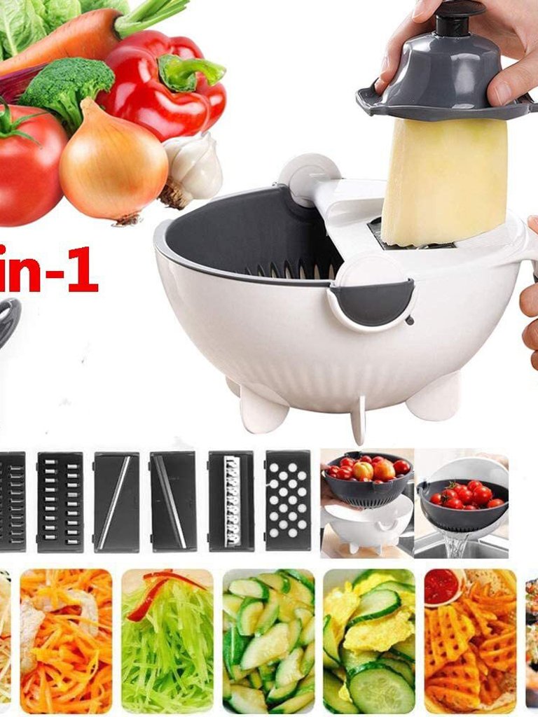 9-1 Multi-Purpose Kitchen Vegetable Fruit Food Salad Food Prep Cutter Drainer Kit - White