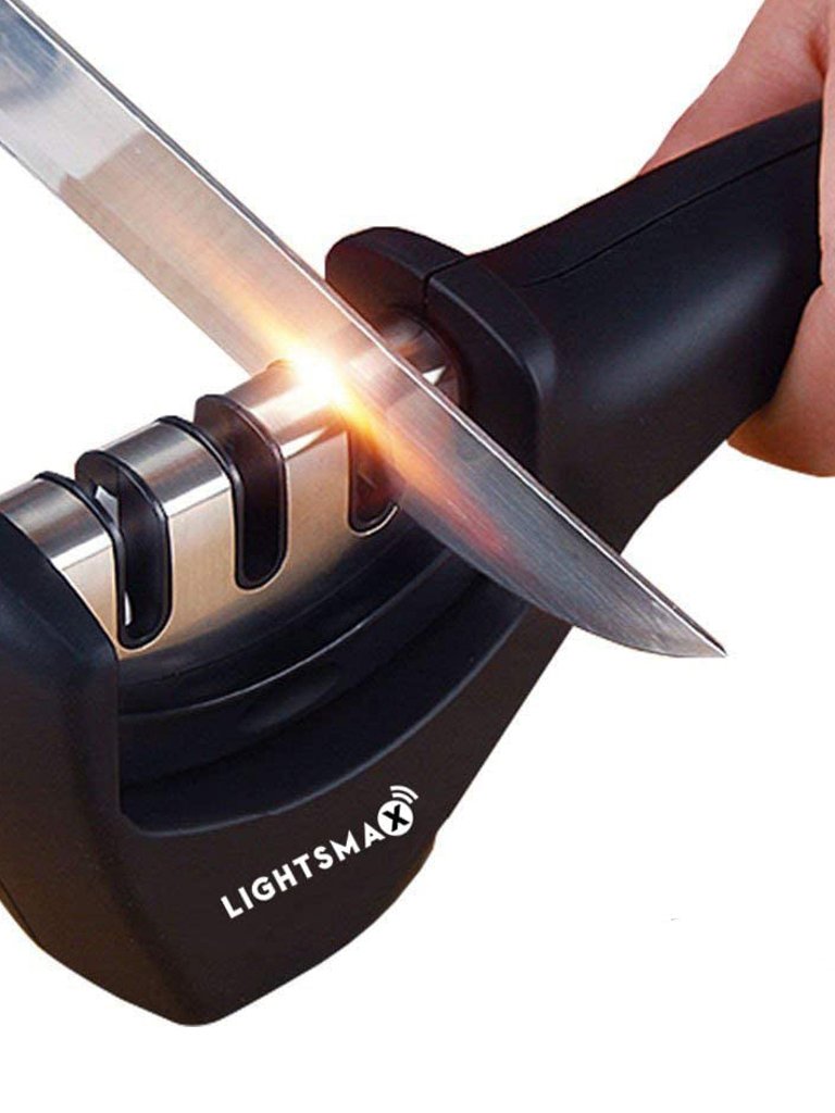 Black 3 Stage Kitchen Knife Scissor Blade Cutter Tool Sharpener Preparation