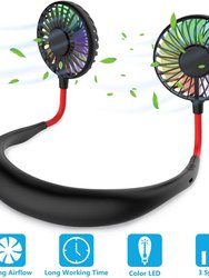 Black Handsfree Portable Neck Fan Usb Charge Color Changing 3 Settings - Black