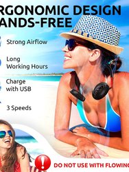 Black Handsfree Portable Neck Fan Usb Charge Color Changing 3 Settings