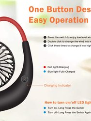 Black Handsfree Portable Neck Fan Usb Charge Color Changing 3 Settings