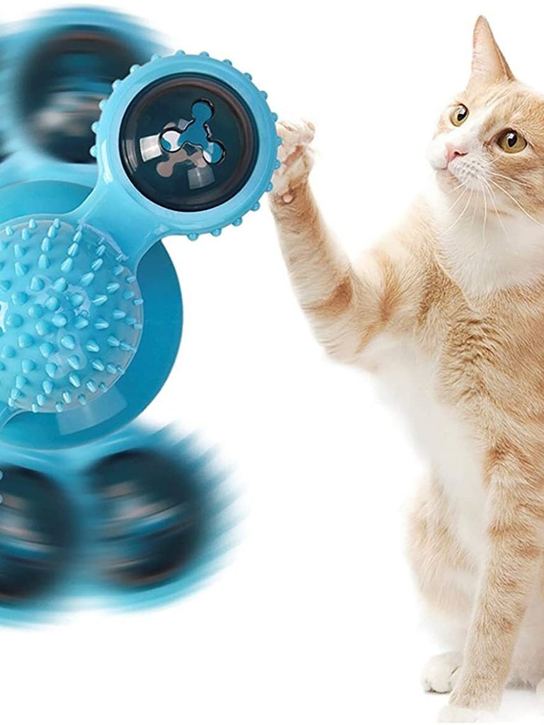 Blue Interactive Indoor Windmill Cat Toy with Catnip and Bells