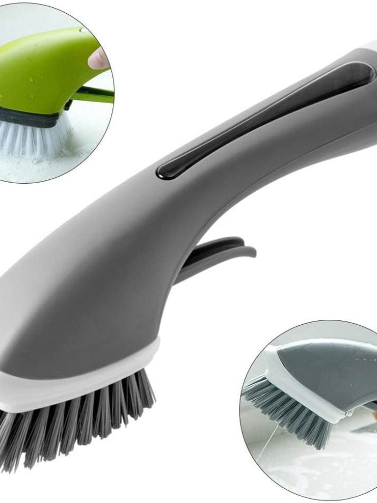 Handheld Soap Dispenser Brush Cleaner Kitchen Sink Home Dish Plate Washing - Grey/green