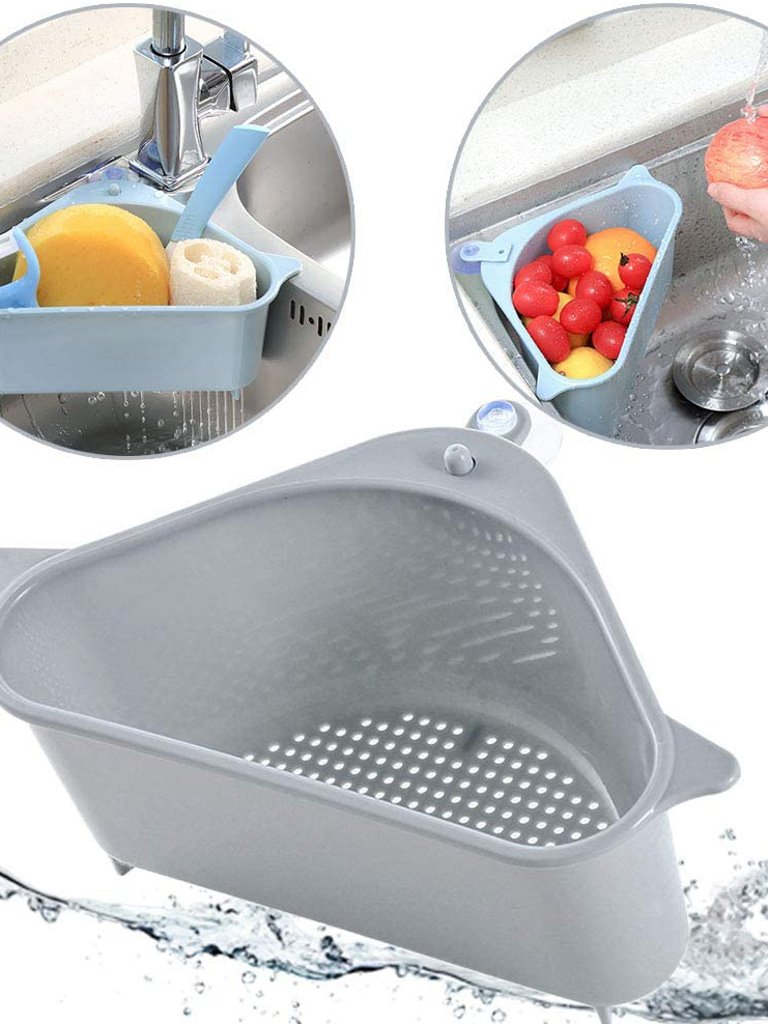 Sink Basket Drainer Storage Rack Kitchen Strainer Soap Sponge Holder Organizer - Gray