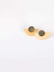 3-in-1 Dark Two-Tone Circle and Halfmoon Geometric Studs - Mother of Pearl Earrings