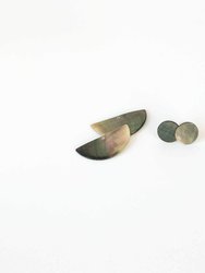 3-in-1 Iridescent Grey Circle and Halfmoon Geometric Studs - Mother of Pearl Earrings