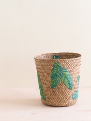 Banana Leaf Embroidery Soft Woven Basket - Plant Baskets - Brown & green