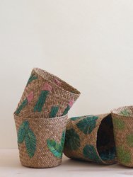 Banana Leaf Embroidery Soft Woven Basket - Plant Baskets