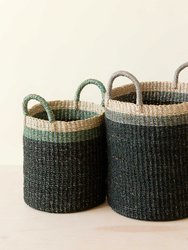 Baskets With Handle, Set Of 2 - Floor Baskets - Black/Sky Blue/Natural