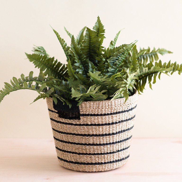 Black + Natural Striped Tapered Basket - Modern Baskets