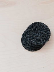 Black Round Braided Coasters Set Of 4 - Natural Fiber - Black