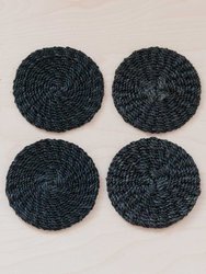 Black Round Braided Coasters Set Of 4 - Natural Fiber