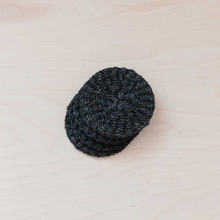 Black Round Braided Coasters Set Of 4 - Natural Fiber - Black