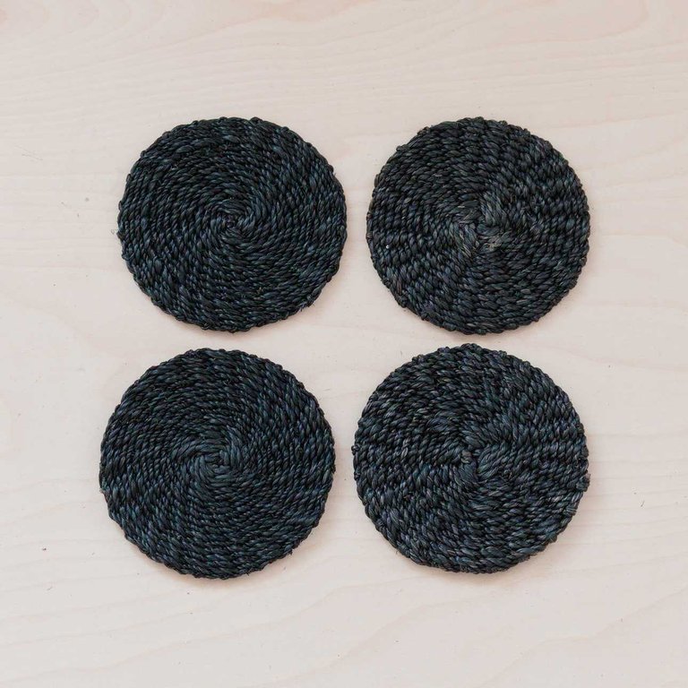 Black Round Braided Coasters Set Of 4 - Natural Fiber
