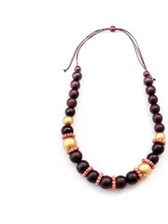 Burgundy Handmade Wooden Necklaces - Burgundy/Gold/Coral