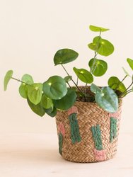 Cactus Embroidery Soft Natural Basket - Handmade Bins