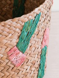 Cactus Embroidery Soft Natural Basket - Handmade Bins