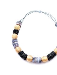 Chunky Wooden Necklace - Grey and Black - Grey/Charcoal/Gold