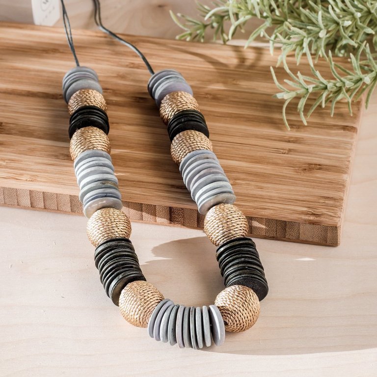 Chunky Wooden Necklace - Grey and Black