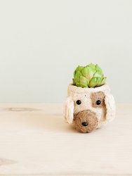 Dog Succulent Planter - Animal Head Plant Pot - Natural and White