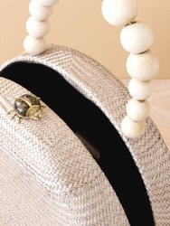 Dusty Rose Round Classic Handbag With Wood Bead Handle - Handwoven Bag