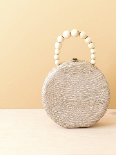 LIKHA Dusty Rose Round Classic Handbag With Wood Bead Handle - Handwoven Bag product