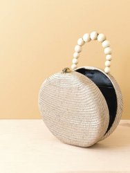 Dusty Rose Round Classic Handbag With Wood Bead Handle - Handwoven Bag