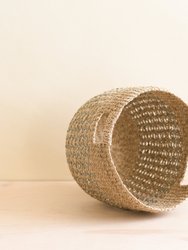 Grey Patterned Round Woven Basket - Handcrafted Bins