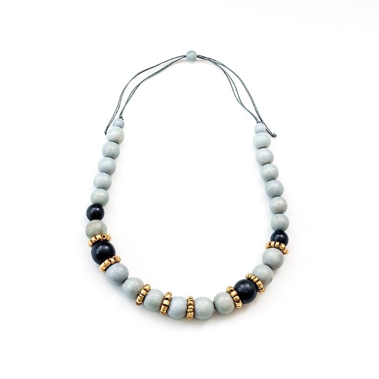 Handmade Grey Bead Necklace - Light Grey/Charcoal/Gold