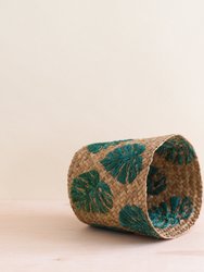 Monstera Embroidered Soft Seagrass Planter - Woven Baskets