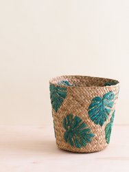 Monstera Embroidered Soft Seagrass Planter - Woven Baskets - Brown/Green
