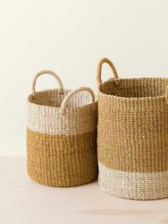 Mustard Baskets With Handle, Set Of 2 - Cylinder Baskets