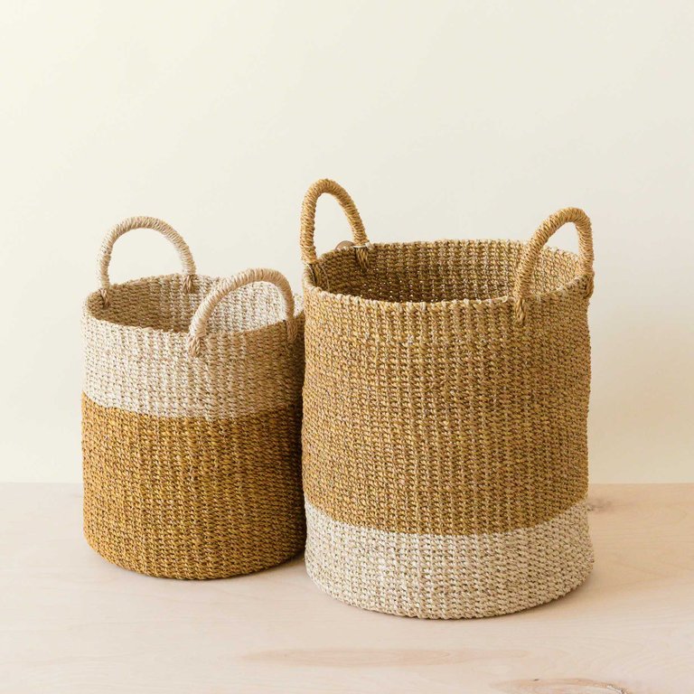 Mustard Baskets With Handle, Set Of 2 - Cylinder Baskets